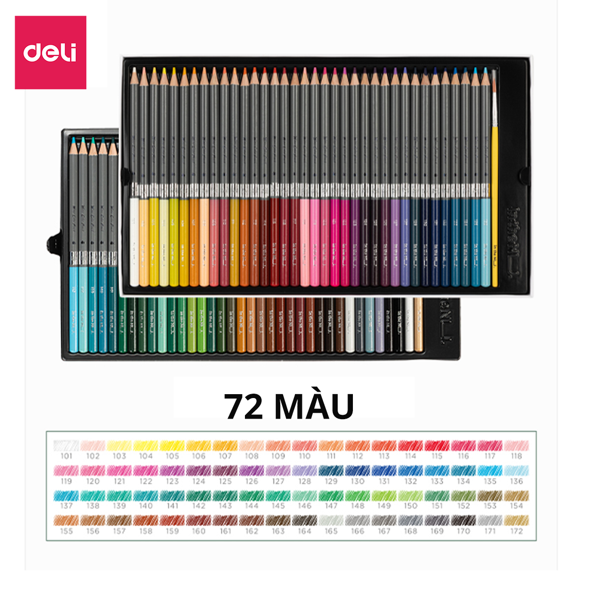 Bút Chì Màu Nước Cao Cấp Nusign - 48/72 Màu Tặng Kèm Cọ Vẽ - Dùng Dạng Khô Hoặc Nước Để Tô Màu, Vẽ Tranh