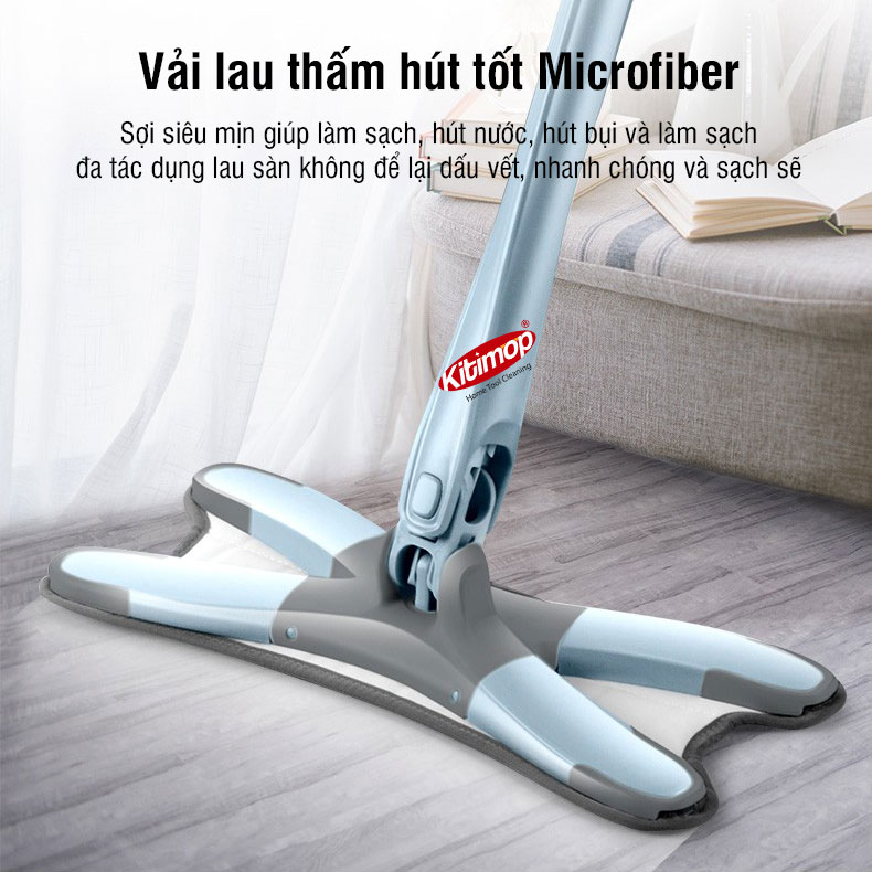 Cây lau nhà tự vắt loại X, lau khô lau ướt xoay 360 độ linh hoạt Kitimop-DRY