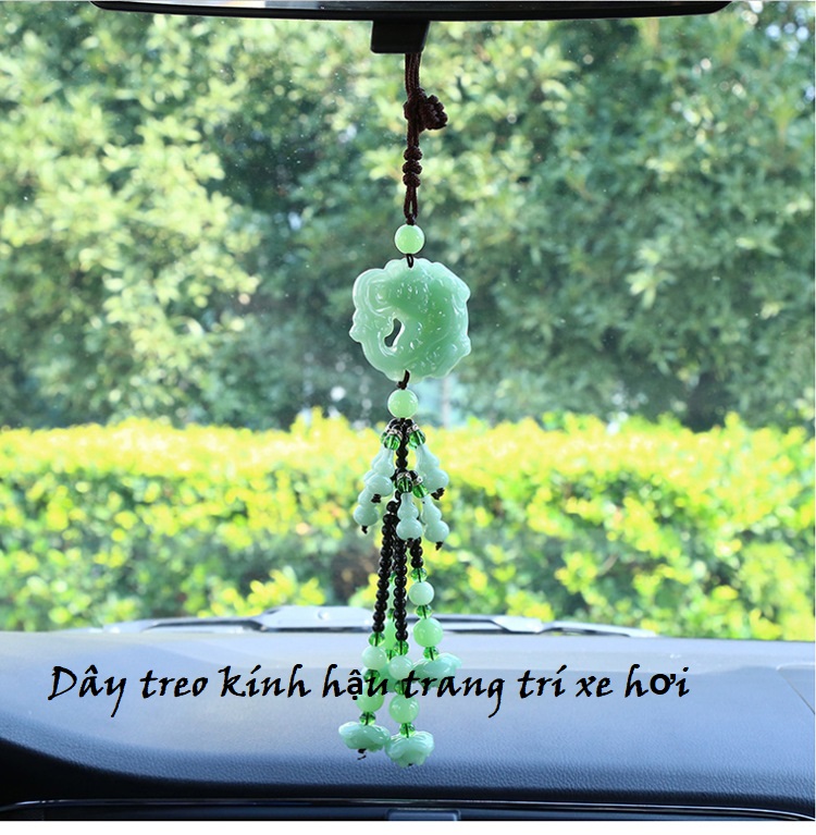 Dây treo xe hơi phong thủy Luxi green, chất liệu đá cẩm thạch, mang lại bình an và tài lộc cho các bác tài, tặng kèm túi nhung cung hỷ