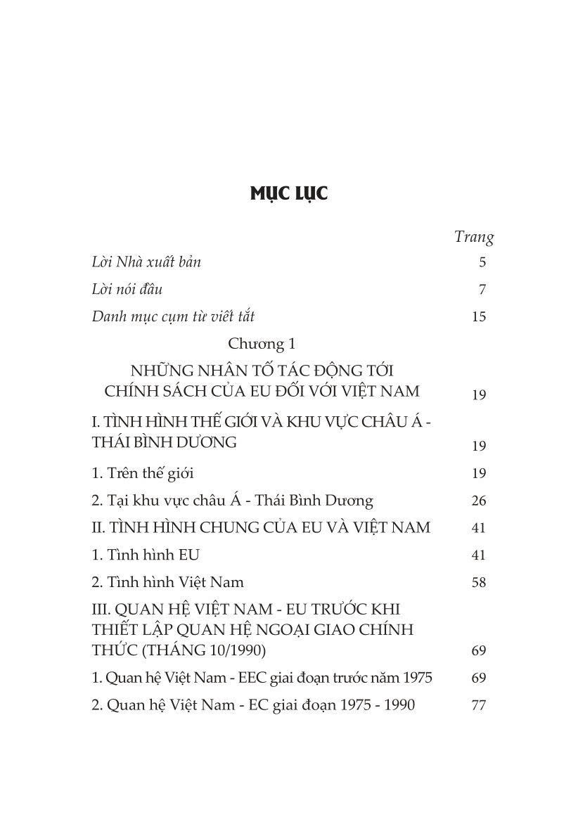 Chính sách của EU đối với Việt Nam: Thực tiễn và triển vọng (Sách chuyên khảo)