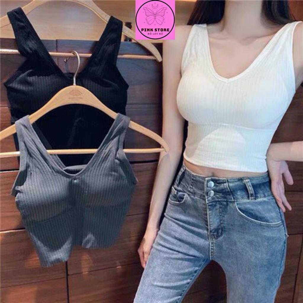 Áo Bra Len Tăm Cotton Cổ Tim Có Đệm Ngực Xuất Nhật PINK STORE
