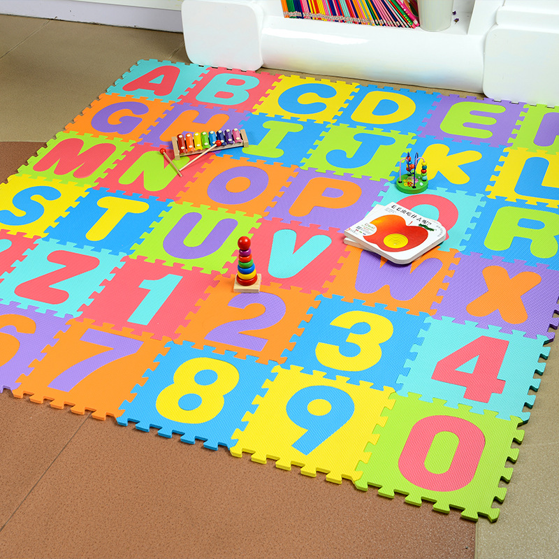 Bộ 36 thảm xốp EVA lót sàn size lớn in hình an toàn cho bé ( 26 chữ cái + 10 chữ số), màu ngẫu nhiên