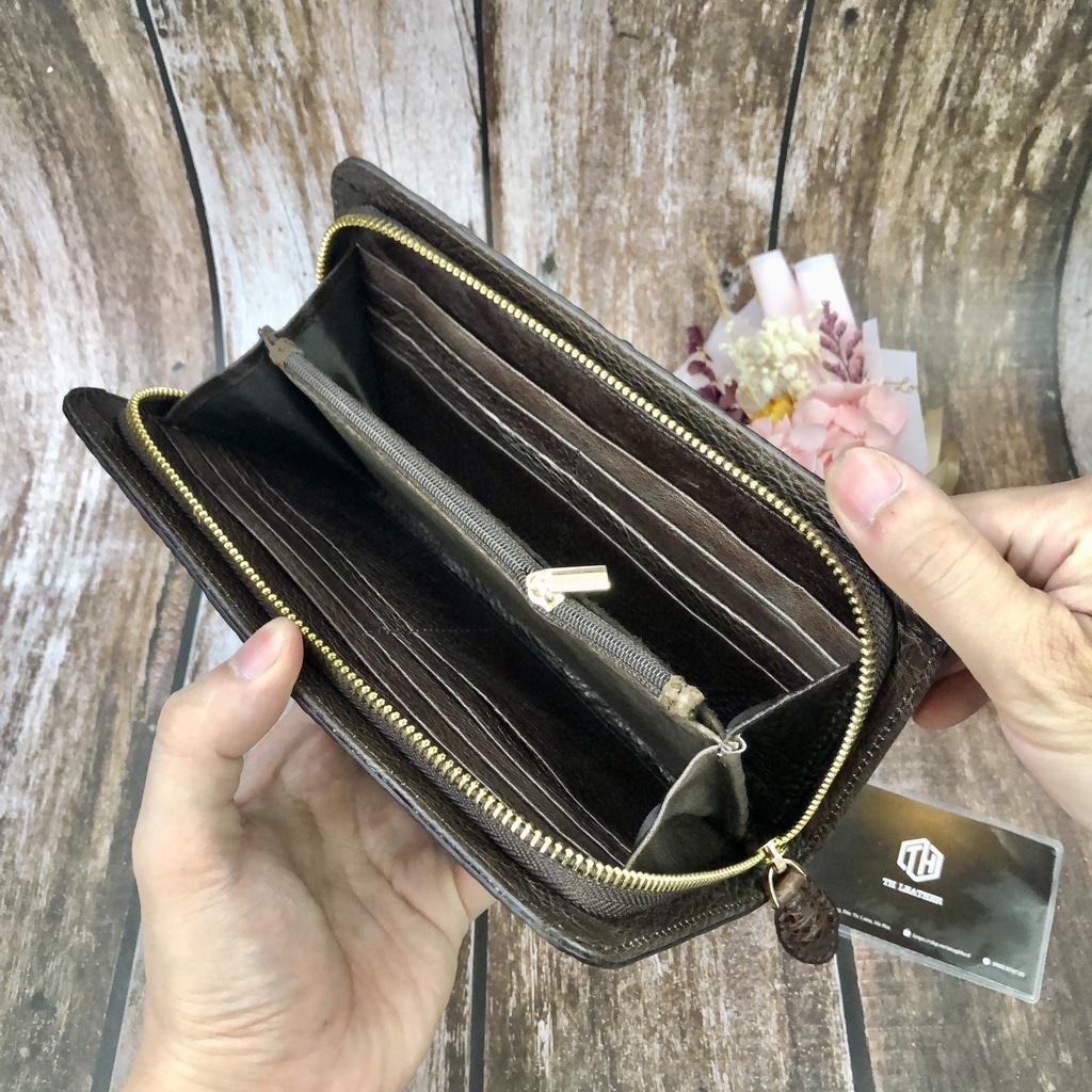Clutch Da Cá Sấu Thật 1 Khóa - Clutch Cá Sấu 6 Gù Hàng Hiếm, Ví Dài Cầm Tay Có Ngăn Đựng Điện Thoại, BH 24 Tháng