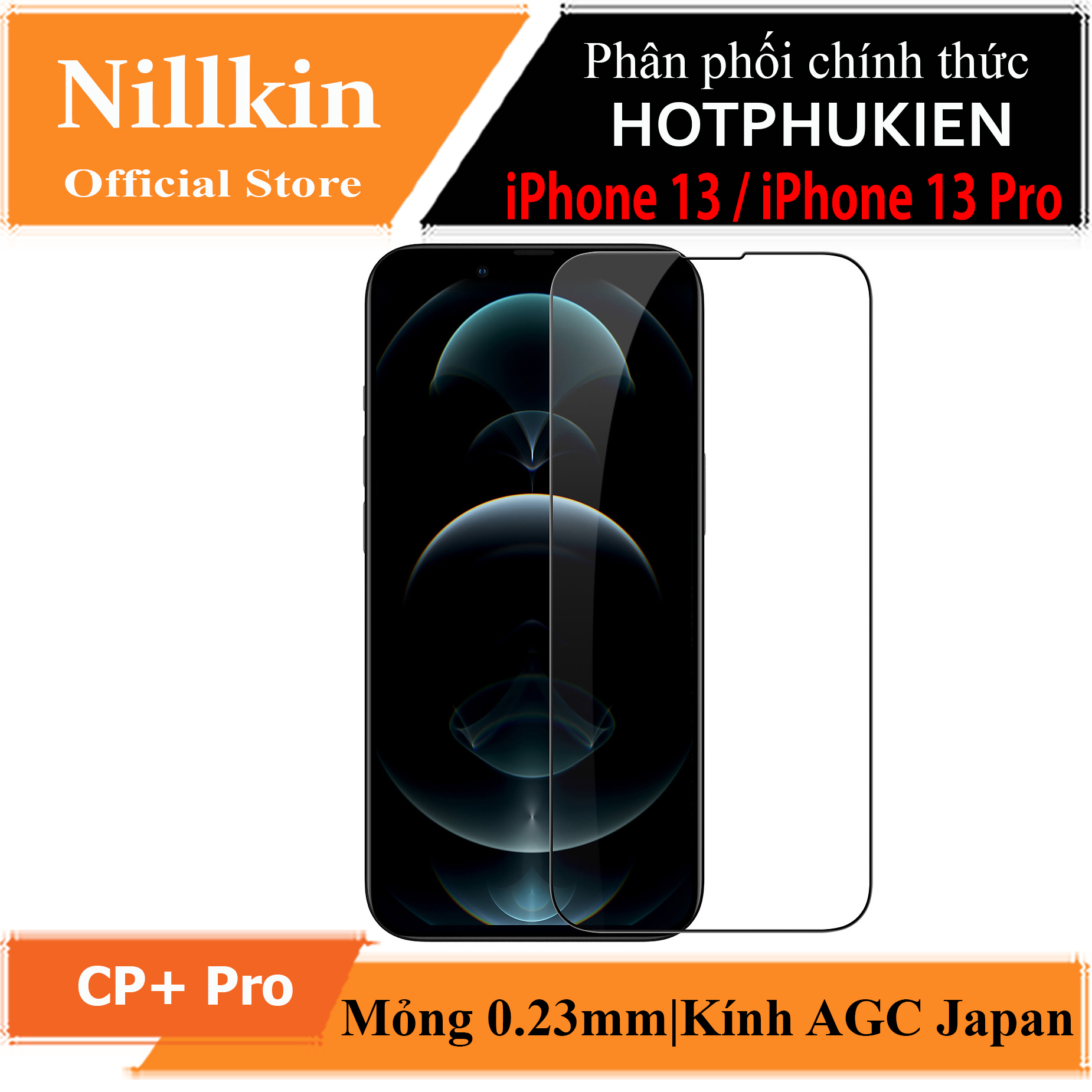Miếng dán kính cường lực 3D full màn hình cho iPhone 13 / iPhone 13 Pro (6.1 inch) hiệu Nillkin Amazing CP+ Pro (Mỏng 0.23mm Kính ACC Japan Chống Lóa Hạn Chế Vân Tay) - hàng chính hãng