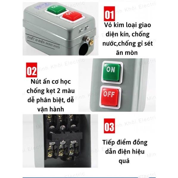 Công Tắc On Off Koino KH-201 và KH-305, công tắc điện ba pha on off, bấm dính 3 pha, hộp nút ấn giữ, nhấn giữ