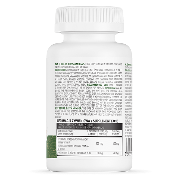 Viên Uống Tăng Cường Sức Khỏe OstroVit KSM-66 Ashwagandha (120 Viên) Chiết Xuất Sâm Ấn Độ, Giảm Mệt Mỏi, Phục Hồi Cơ | Nhập Khẩu Ba Lan