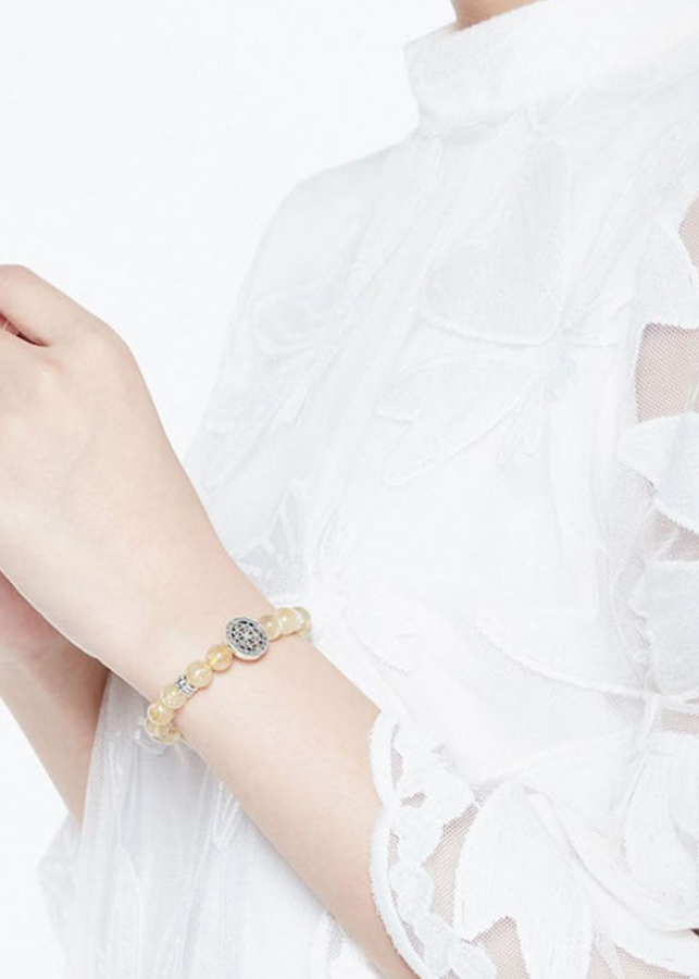 Vòng Tay Thạch Anh Tóc Vàng 8mm Charm Bạc 925 Ngọc Quý Gemstones VT141