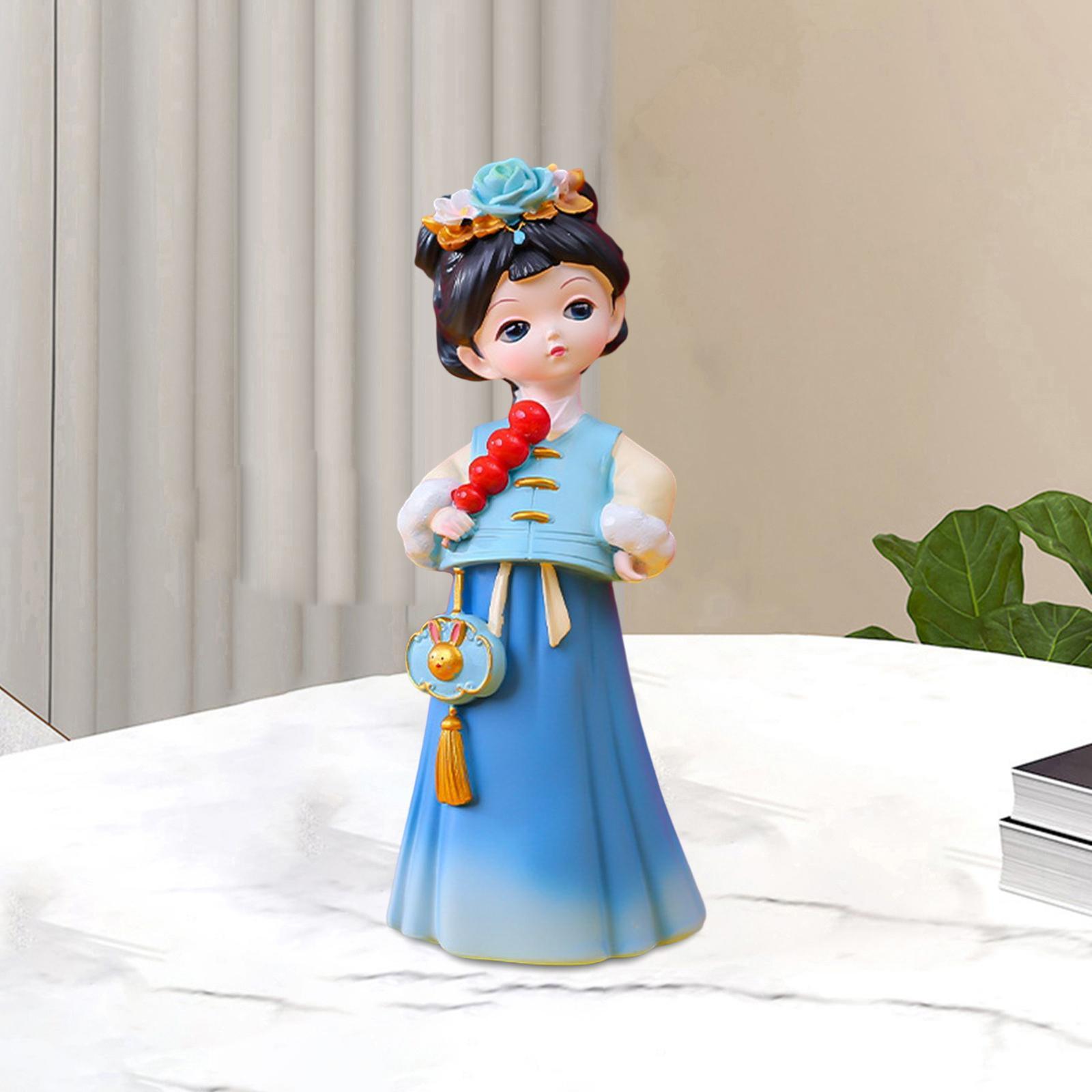 Traditional Chinese Girls Statue Sculpture Table Centerpiece Collectible Home Resin Figurines for Cabinet Entryway Living Room Party Wedding