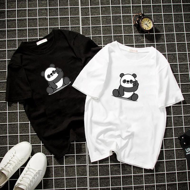 Áo thun unisex form rộng in gấu trúc vải dày mịn 2019T1141