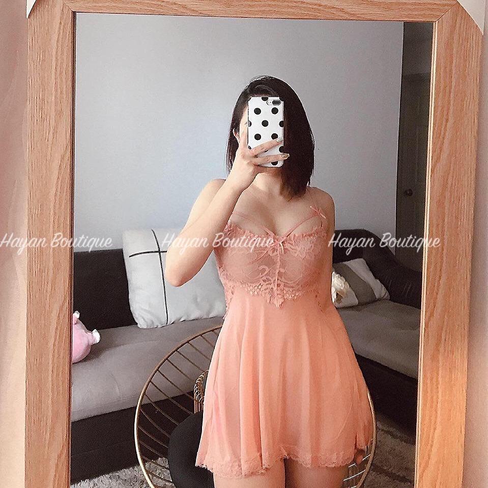 Váy ngủ sexy chiết eo dây đan ngực, váy ngủ ren mềm mại gợi cảm QUẢNG CHÂU #HT52