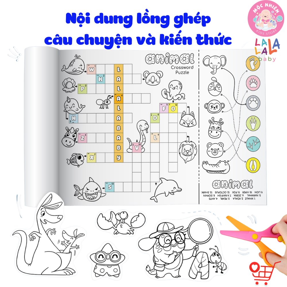 Cuộn Tranh Tô Màu Dán Tường Cỡ Lớn Kèm 24 Màu Sáp Hữu Cơ, Màu Vân Tay và Kéo An Toàn Cho Bé Từ 3 Tuổi - Lalala Baby