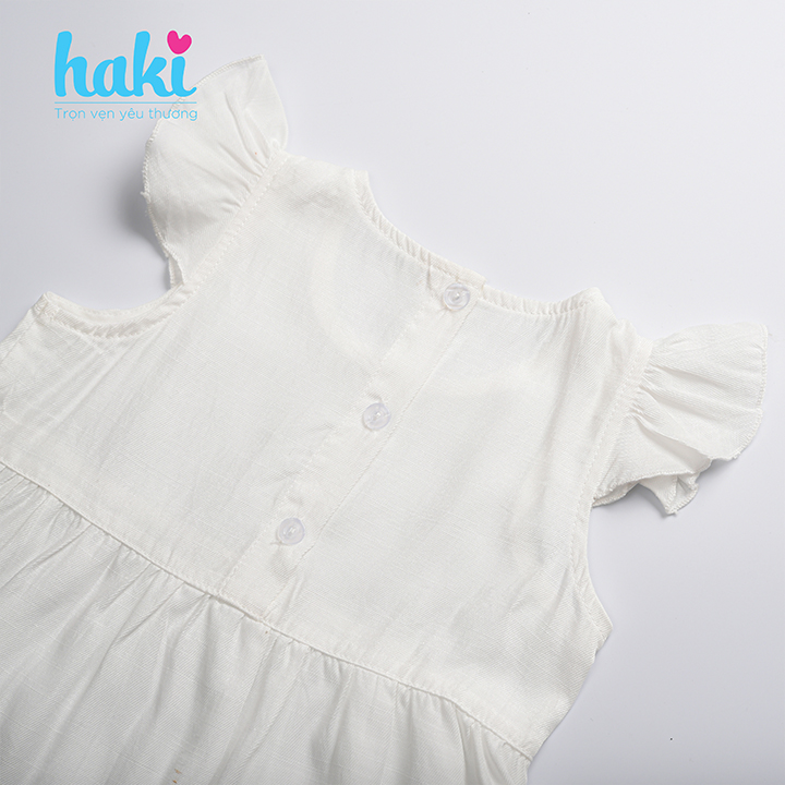 Đầm bé gái nhún 3 tầng tay cánh tiên HK514 - Trắng Haki, váy bé gái, váy mùa hè cho bé gái, váy hè, váy thiết kế cho bé 10-27kg 