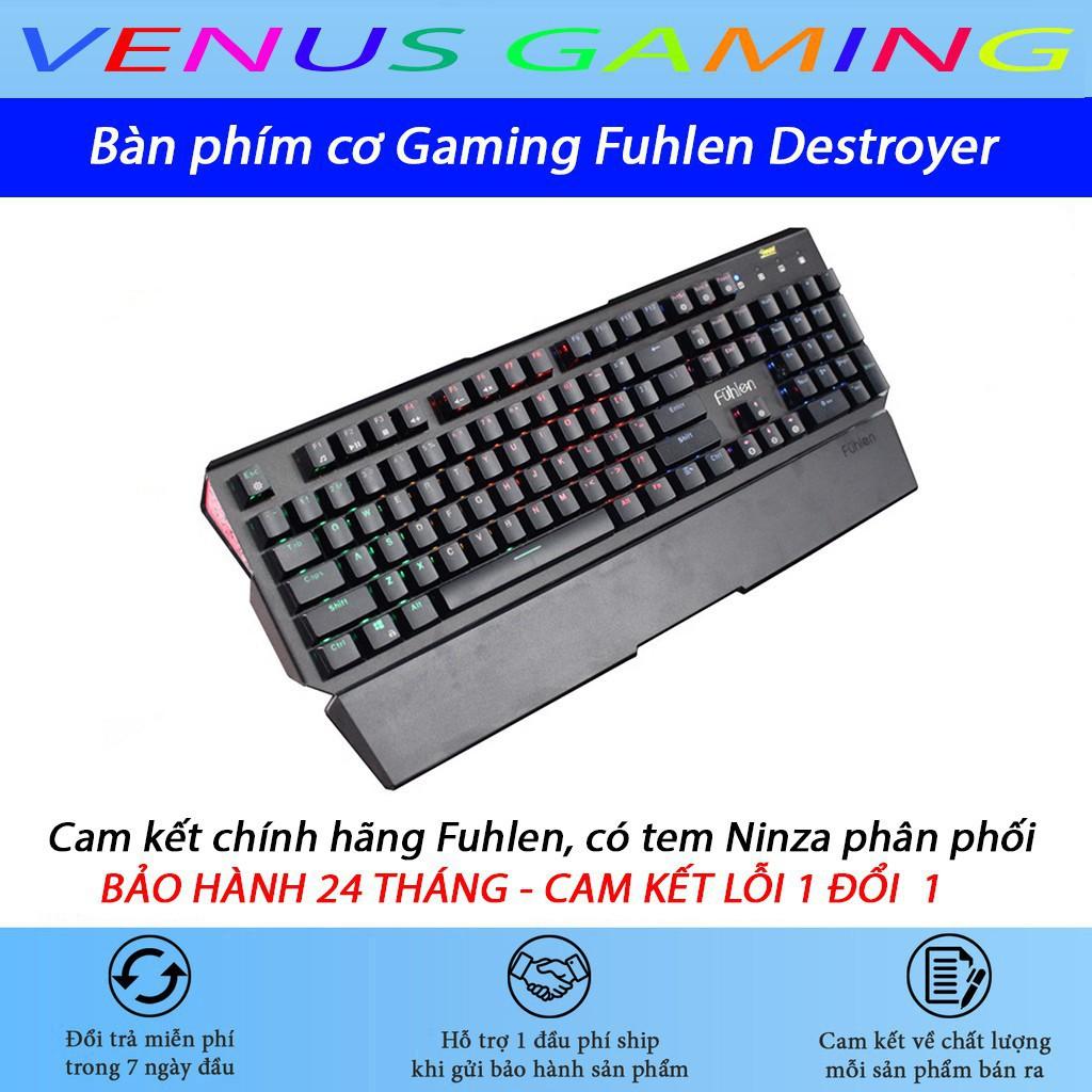 Bàn phím cơ Gaming Fuhlen Destroyer - Vỏ kim loại - Blue switch - Kê tay thào rời - Đèn led 7 màu  - Hàng Chính Hãng