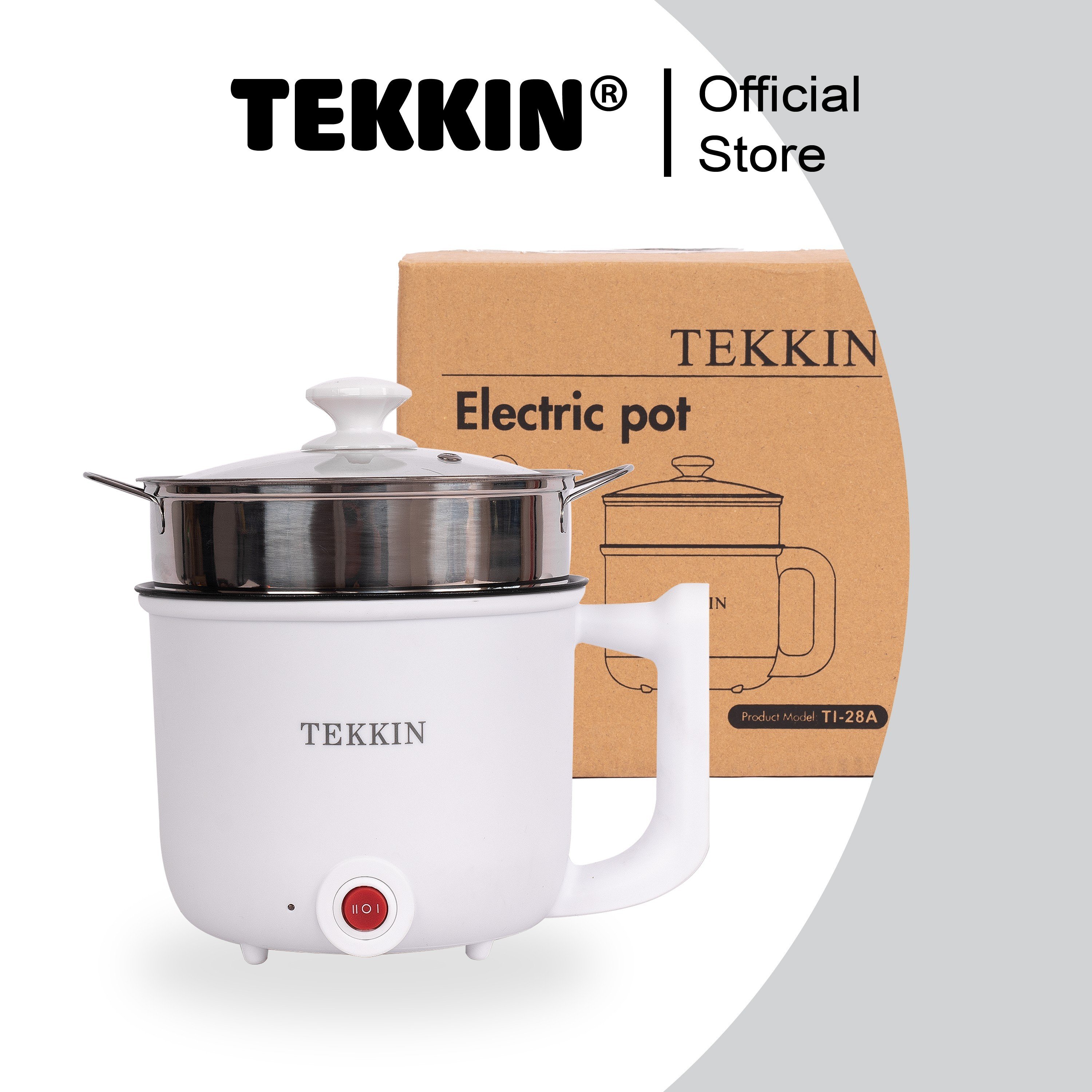 Nồi lẩu điện mini TEKKIN 1.8L 2 tầng đa năng tặng xửng hấp inox - hàng nhập khẩu