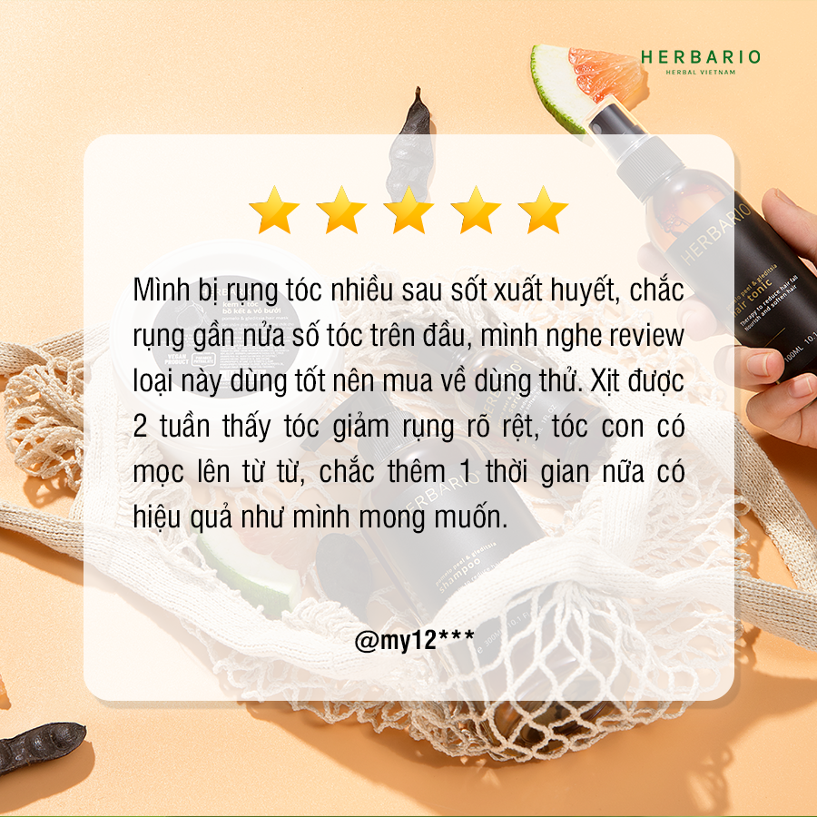 Nước dưỡng tóc Vỏ Bưởi &amp; Bồ Kết Herbario 100ml (pomelo peel &amp; gleditsia hair tonic) giúp giảm rụng tóc kích thích mọc tóc nhanh