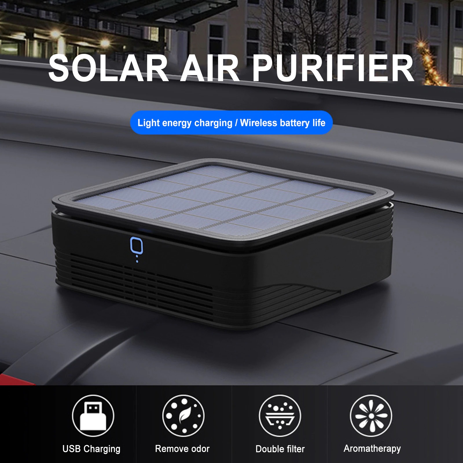 Máy lọc không khí, khử mùi ô tô năng lượng mặt trời Solar USB Car Charger Air Purifier BL-101