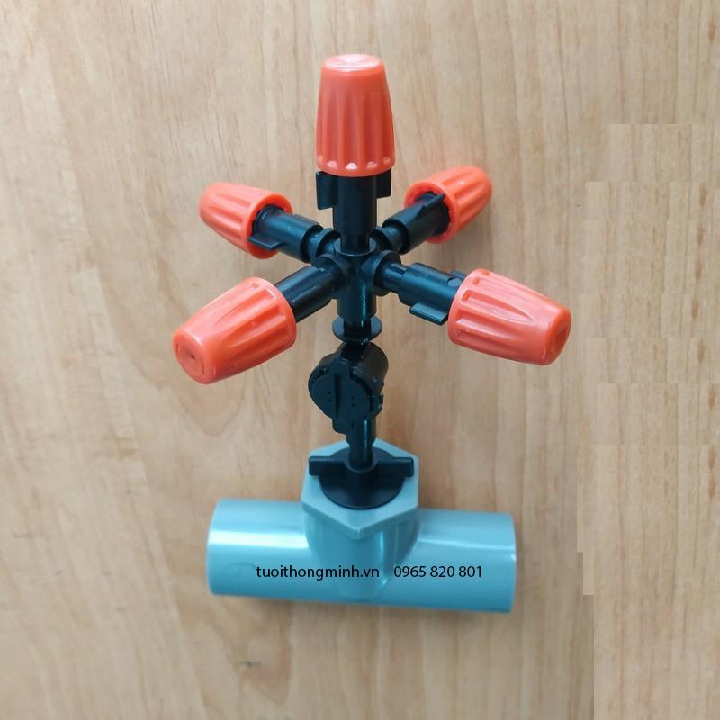 Bộ béc tưới phun sương 5 hướng cam kèm T PVC 21
