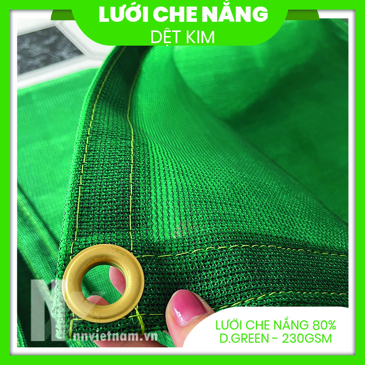 LƯỚI CHE NẮNG 80% MAY VIỀN KHUY SẴN - MÀU XANH - SIZE 3M X 3M