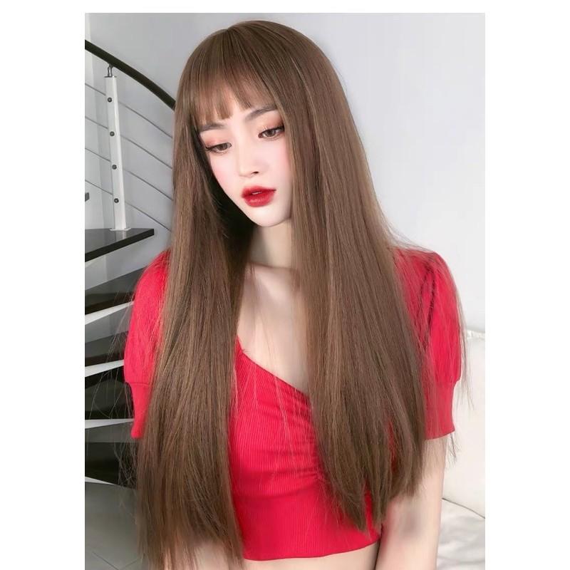 TÓC GIẢ NGUYÊN ĐẦU THẲNG MÁI THƯA KÈM LƯỚI TRÙM HÌNH THẬT