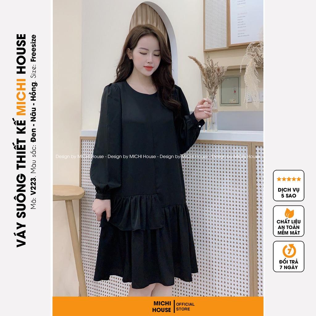 Đầm Suông Đuôi Cá Dáng Rộng MICHI House VS223 Váy Xuông Dài Tay Cổ Tròn Freesize
