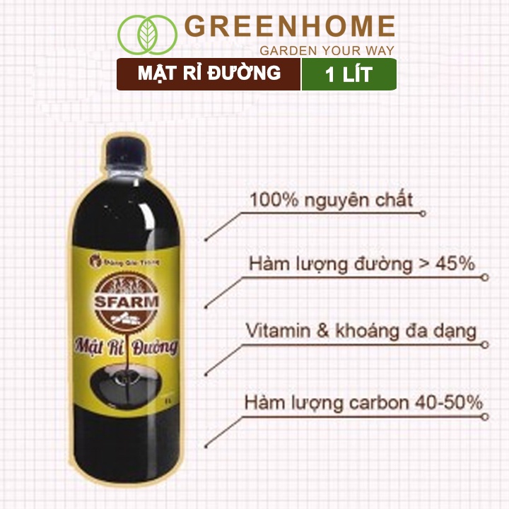 Mật rỉ đường Sfarm, chai 1lít, ủ dịch chuối, nuôi cấy vi sinh, ủ phân hữu cơ, cải tạo đất |Greenhome