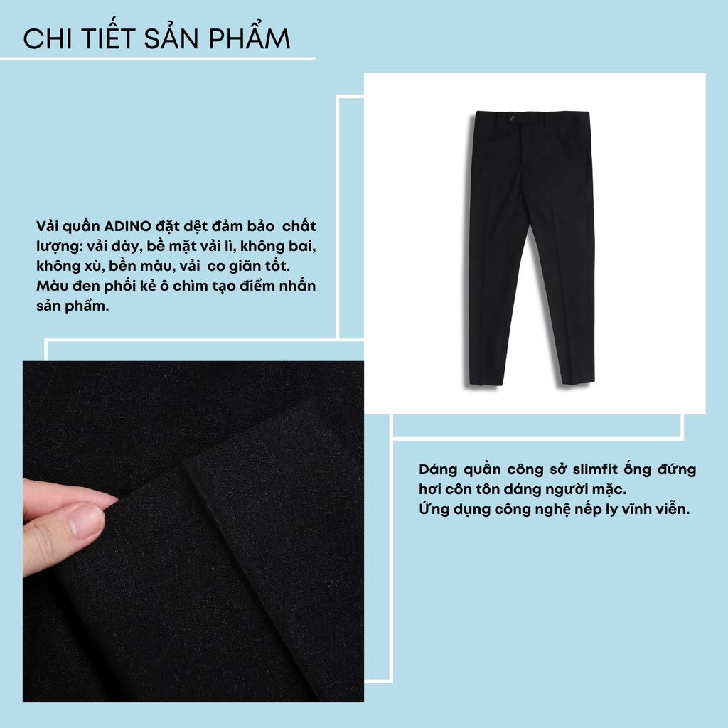 Quần âu nam hàn quốc màu đen kẻ ô ADINO vải cotton dày không bai không xù dáng công sở ống đứng hơi côn QA98