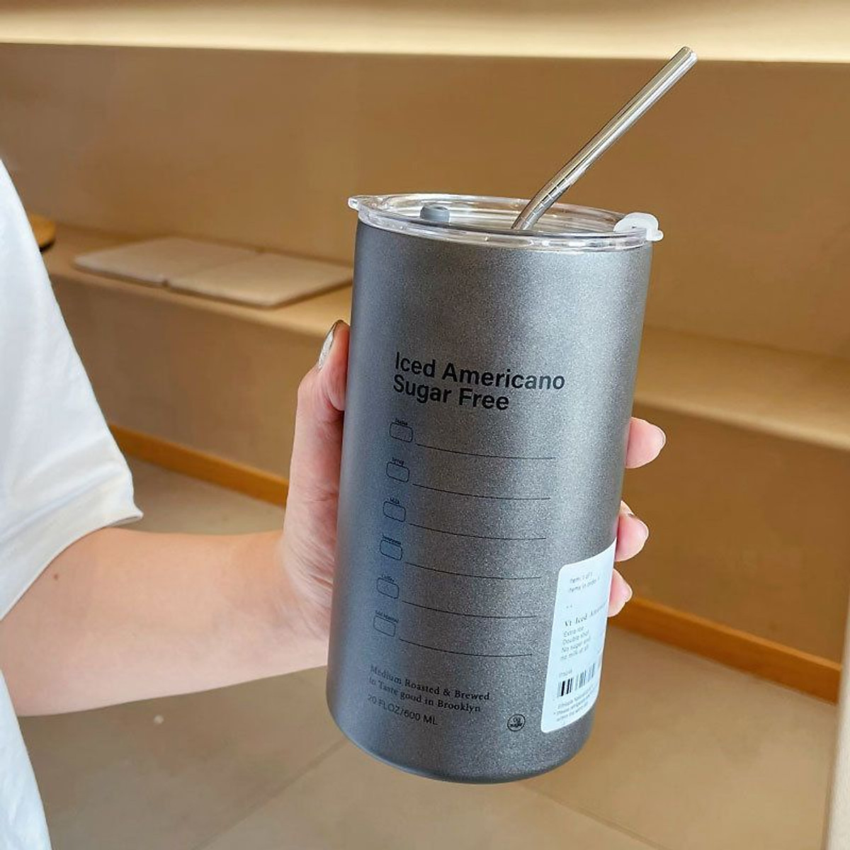 Cốc Giữ Nhiệt Iced Americano Bằng Inox 304 Không Gỉ Có Ống Hút