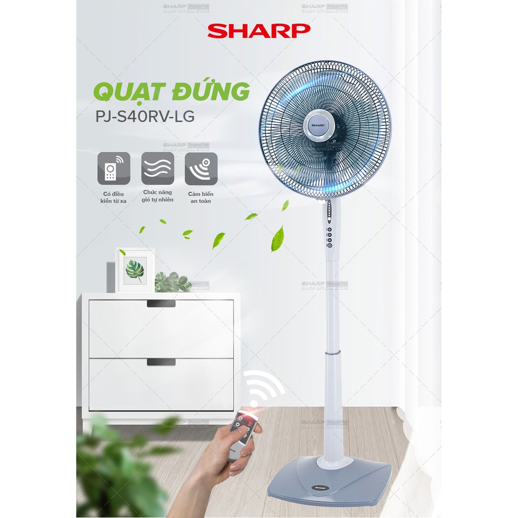 Quạt Đứng Sharp 3 cánh PJ-S40RV-LG 50W - Hàng chính hãng - xuất xử Malaysia - Bảo hành 12 tháng