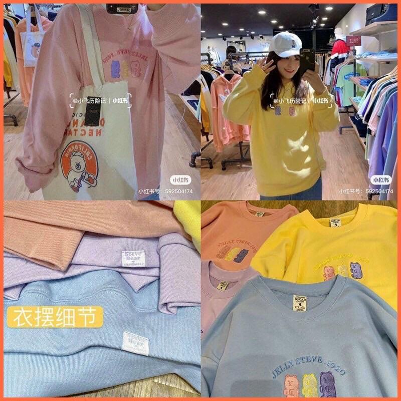 Áo sweater nỉ ngoại thêu gấu ulzzang nam nữ