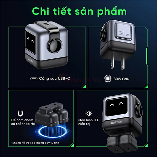 Cốc sạc Ugreen Uno RG GaN 1C Robot Fast Charger 30W CD359 - Hàng chính hãng