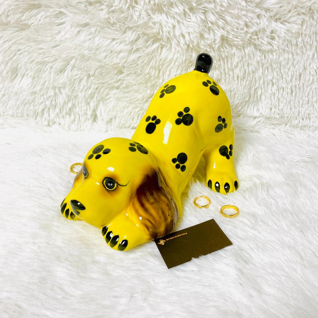 Ống heo tiết kiệm dáng cún nằm cute, chất liệu gốm sứ Bát Tràng