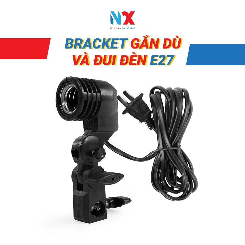 Bracket gắn dù và đui đèn E27 chụp sản phẩm, phù hợp với mọi loại chân đèn