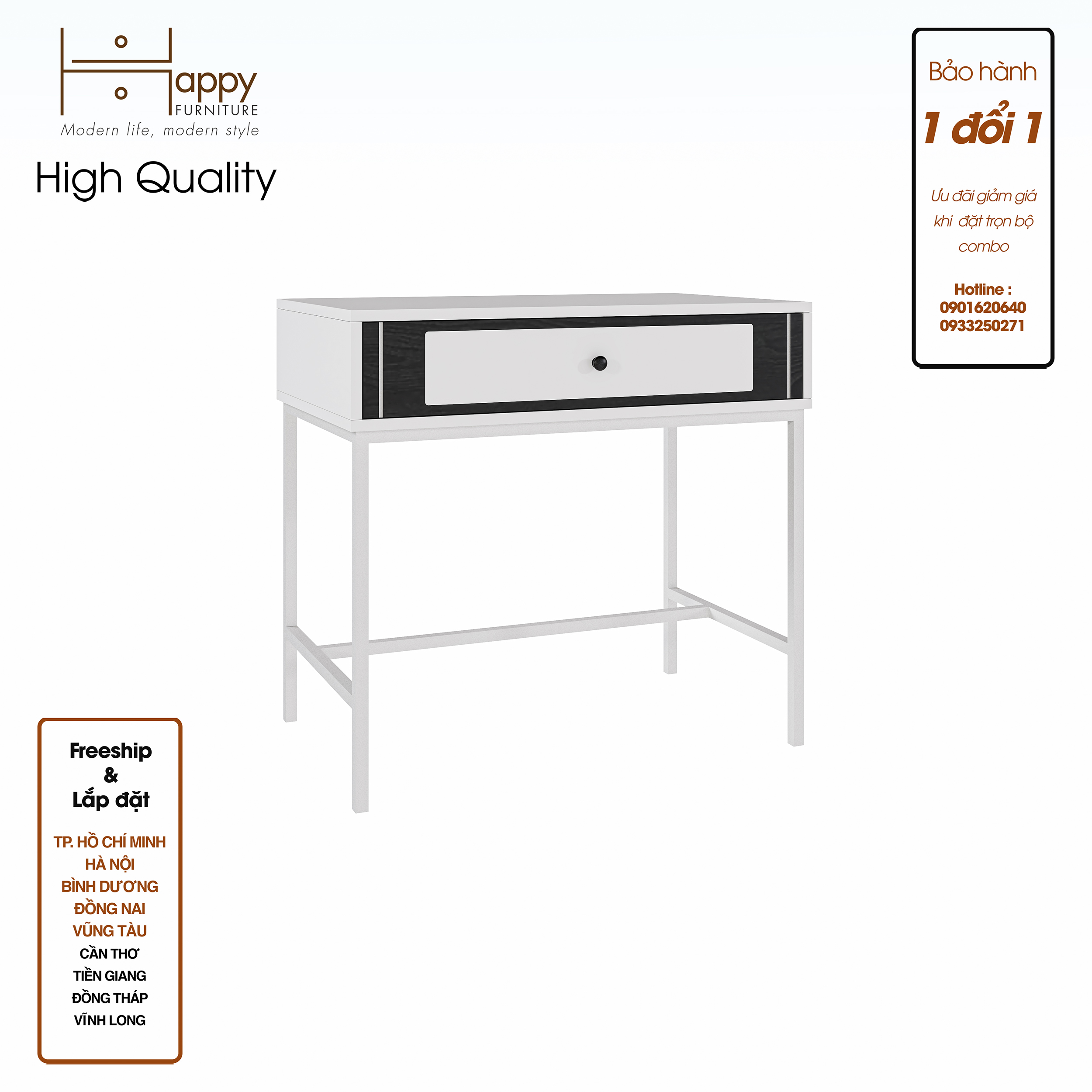 [Happy Home Furniture] TAKO, Bàn làm việc 2 ngăn kéo - chân sắt , 80cm x 50cm x 75cm ( DxRxC), BAN_074
