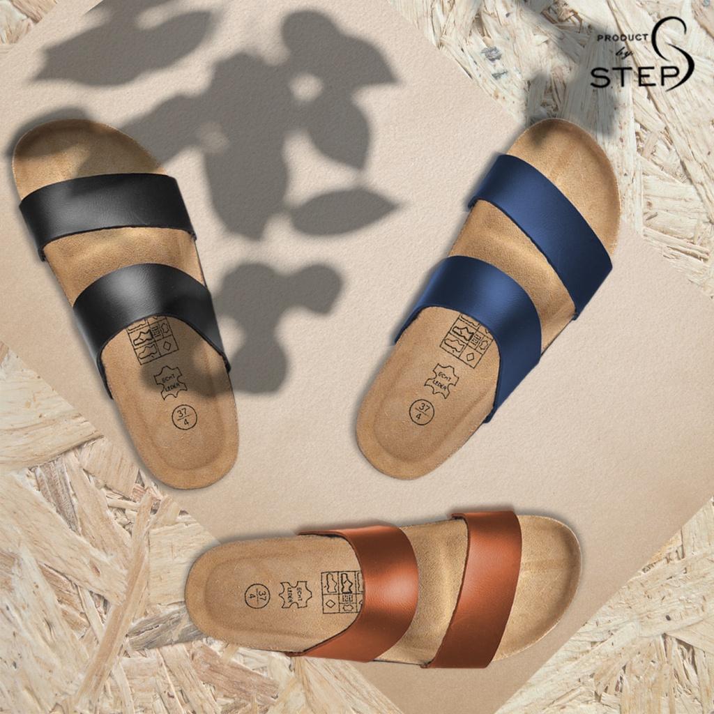 Dép đế trấu Unisex Da tổng hợp quai đôi