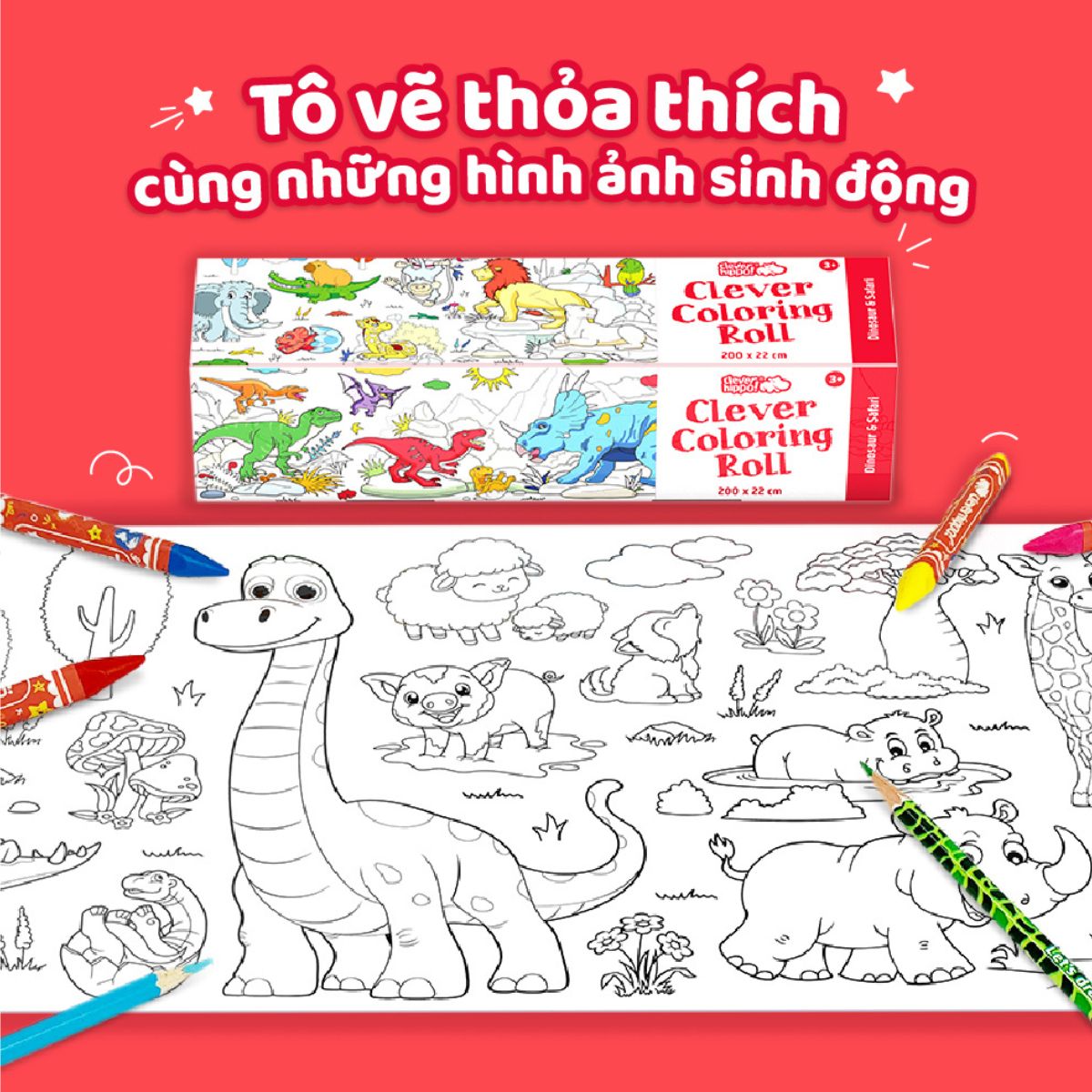 Đồ Chơi Sách Tô Màu Dạng Cuộn - Dinosaur &amp; Safari CLEVER HIPPO CR04