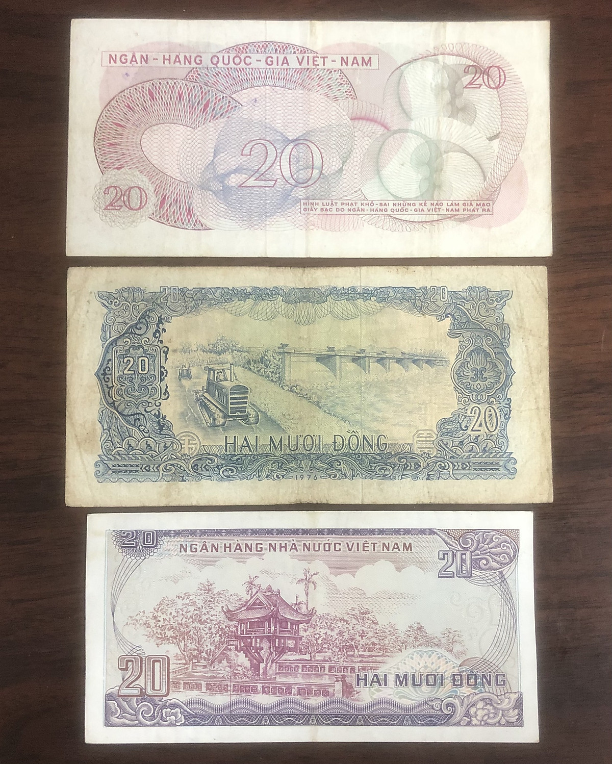 Tiền Việt Nam mệnh giá 20 đồng, 3 tờ phát hành khác giai đoạn - Chất lượng như hình, Tiền xưa thật 100%