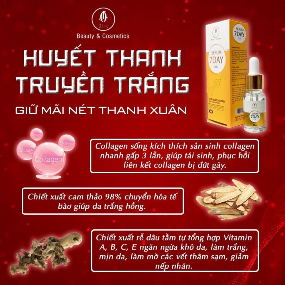 [CAM KẾT CHÍNH HÃNG] Huyết Thanh Trắng Da 7 Day - OLIC (Serum 7 DAY - OLIC) giúp TRẮNG DA, NÂNG CƠ, TRẺ HÓA DA, trẻ ra từ 5~10 tuổi.