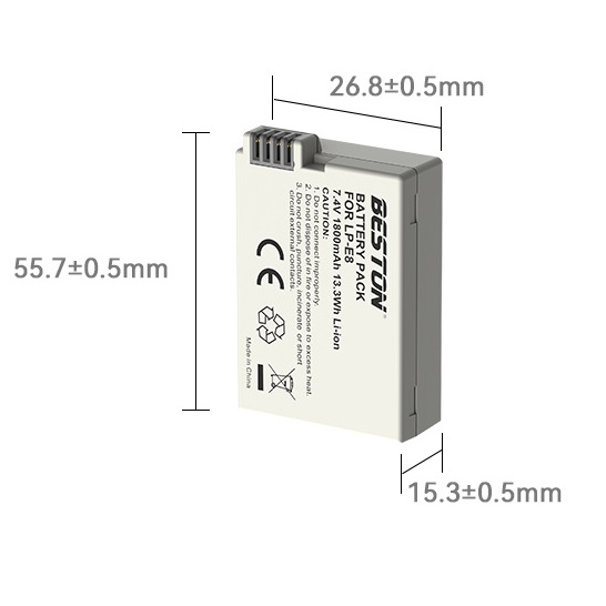 Bộ Pin LP-E8 1800mAh + Sạc Beston Dùng Cho Máy Ảnh Canon EOS 550D 600D 650D 700D Kiss X4 X5 X6i - Hàng nhập khẩu