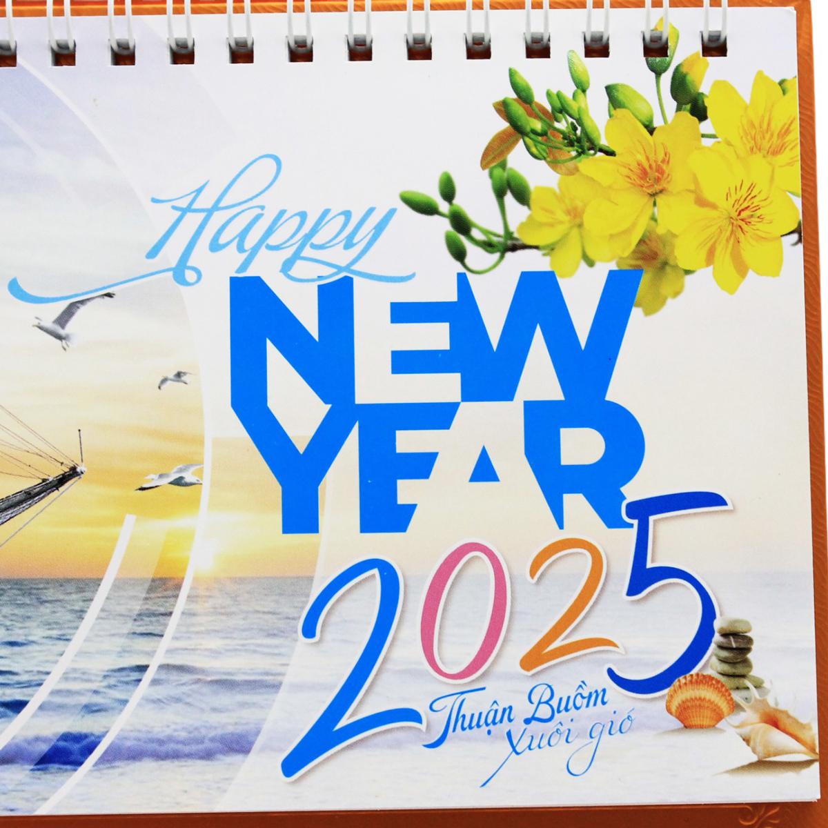 Lịch Bàn Ngang 2025 - Thuận Buồm Xuôi Gió - Văn Lang VLLB15 - Đế Màu Cam