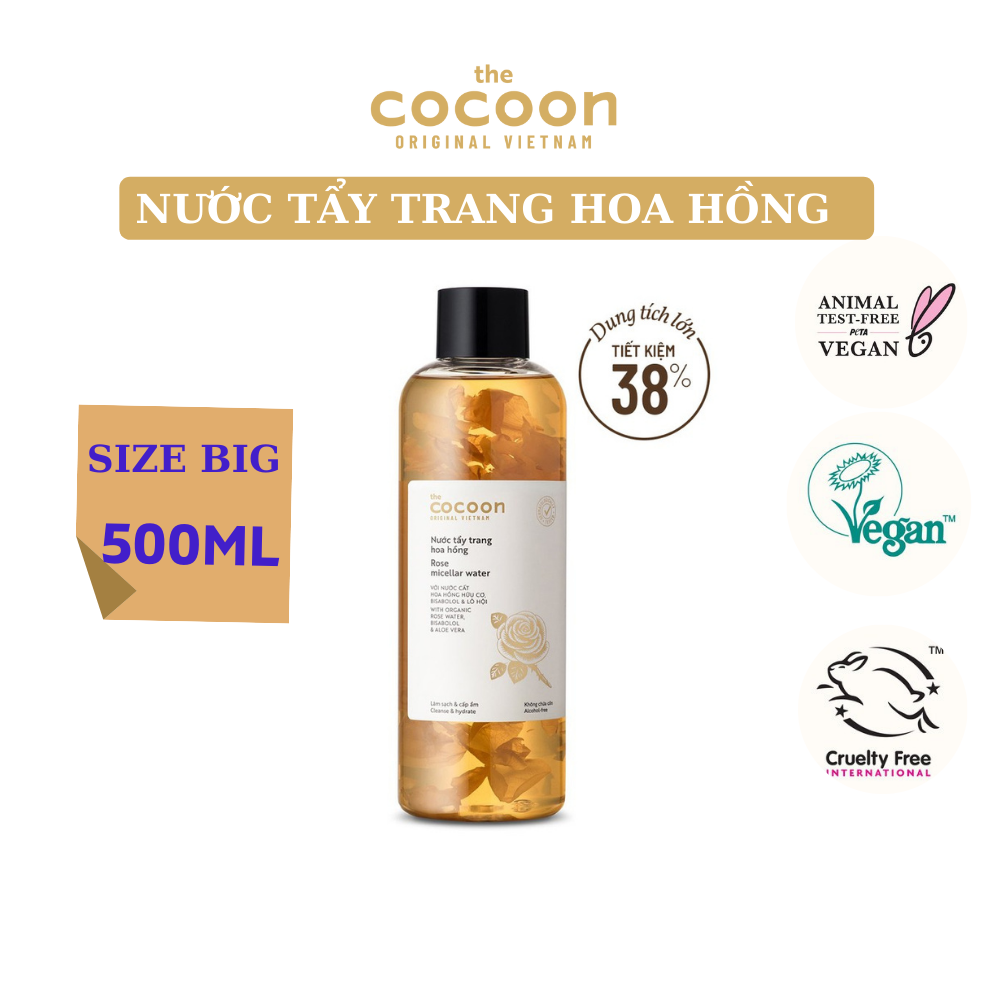 Nước tẩy trang hoa hồng Cocoon tẩy sạch makeup và cấp ẩm 500ml