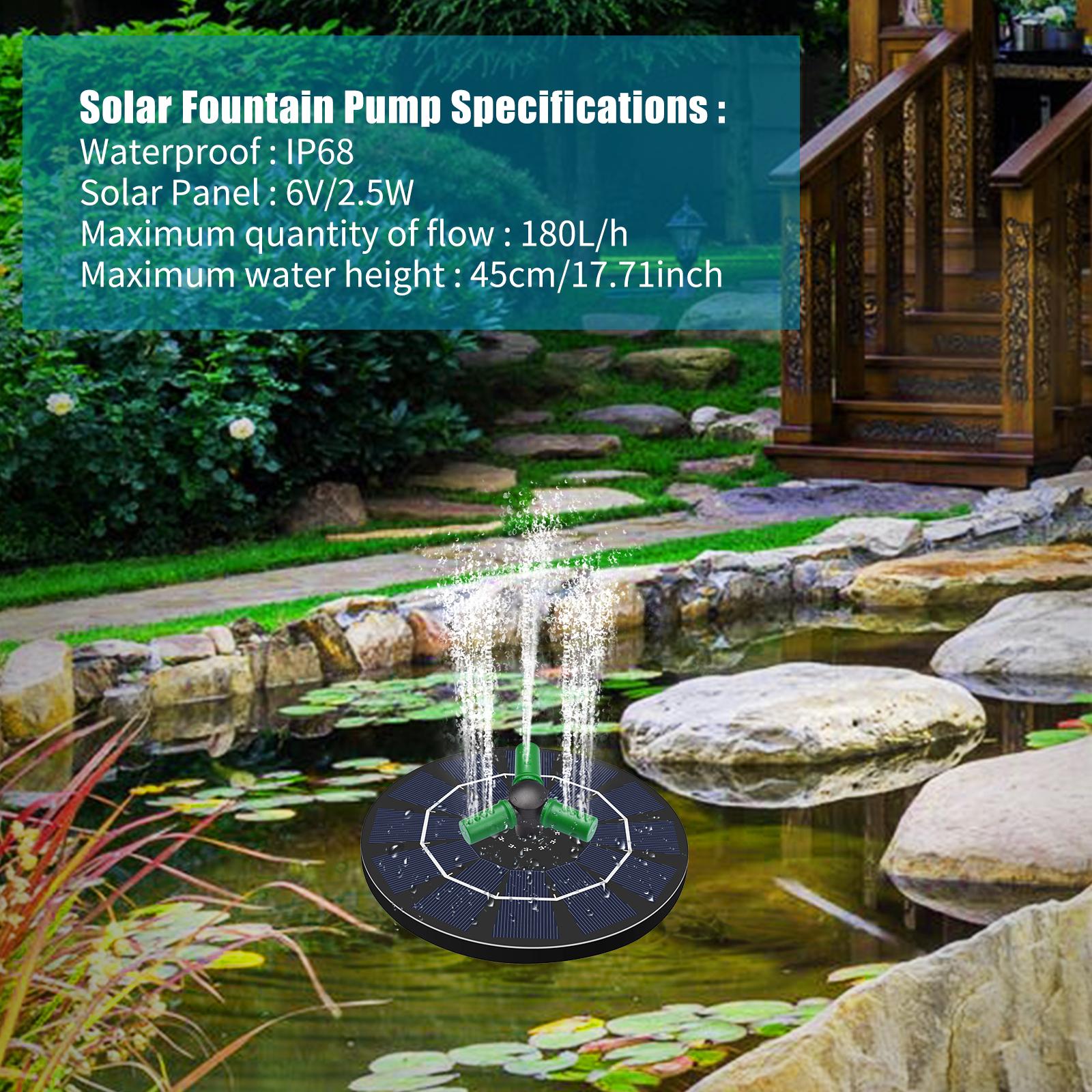 2.5W Solar Fountain Pump With 360°Rotatable Nozzle Water Pump Floating Circle Fountain for Bird Bath Garden Small Pond
