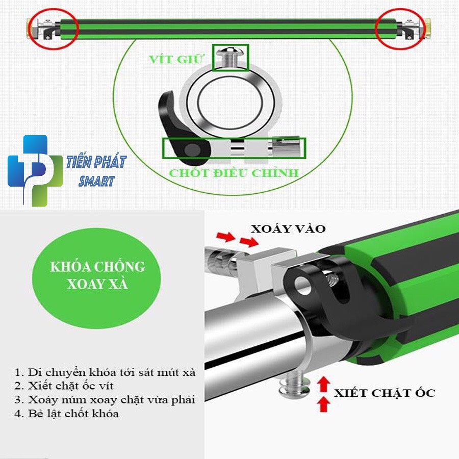 Xà đơn gắn cửa SỌC XANH cải tiến có chốt chống xoay 2 kích cỡ 60-10cm và 80-130cm