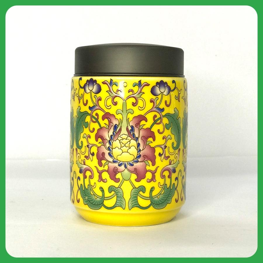 Hộp Đựng Trà Thái Nguyên SƯƠNG MAI Hũ Đựng Chè Chất Liệu Gốm Sứ Pháp Lam Trang Họa Tiết Nhã Dung Tích Dung Tích 500 ML