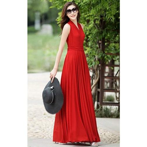 ĐẦM XÒE MAXI DÀI CỔ CHOÀNG NHIỀU MÀU