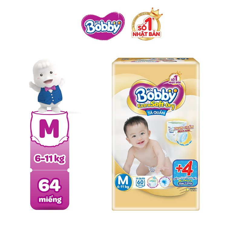 Tã quần cao cấp Bobby Extra Soft-Dry M60 - Tặng 4 miếng