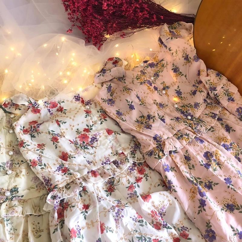 Đầm hoa hai dây,có dây thắt eo