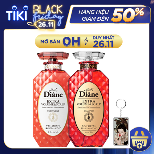 Bộ gội xả Diane Extra Volume &amp; Scalp Treatment giảm gàu chống rụng tóc Hàn Quốc 450ml tặng móc khoá