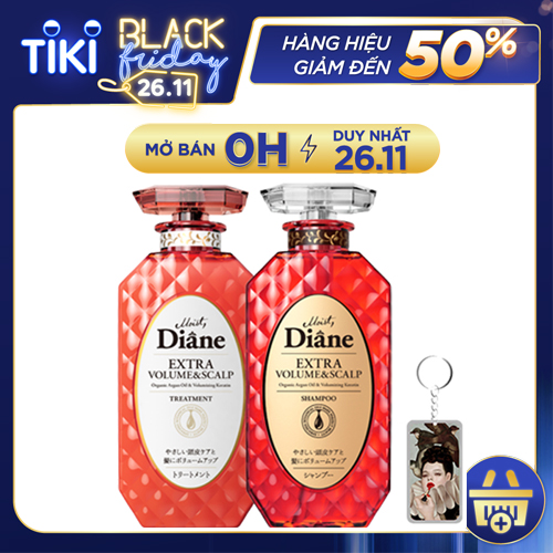 Bộ gội xả Diane Extra Volume & Scalp Treatment giảm gàu chống rụng tóc Hàn Quốc 450ml tặng móc khoá