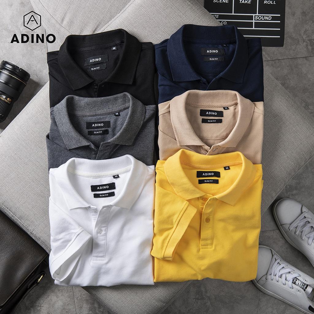 Hình ảnh Áo polo nam ADINO màu be vải cotton co giãn nhẹ dáng công sở slimfit hơi ôm trẻ trung PL44