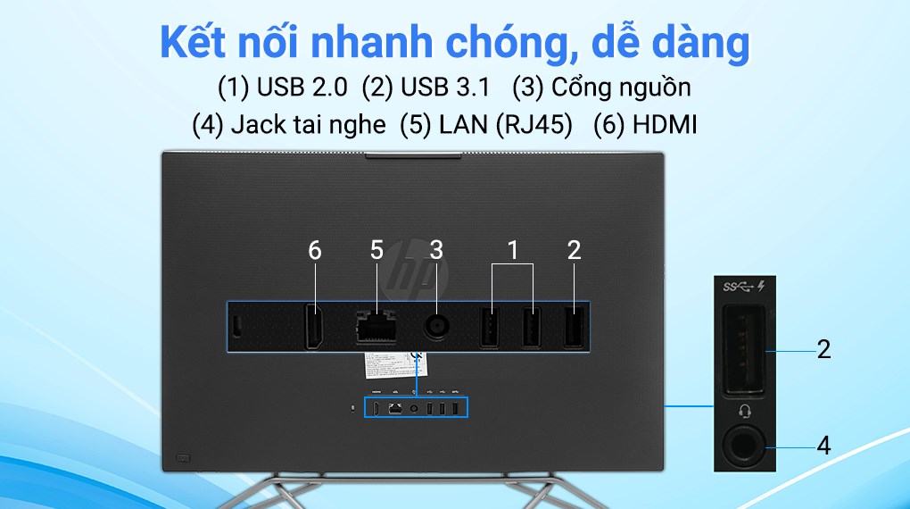 HP 205 Pro G8 AIO R3 5300U/4GB/256GB/23.8&quot;F/KB/Mouse/Win11/( 5R3F1PA )/Đen - Hàng chính hãng